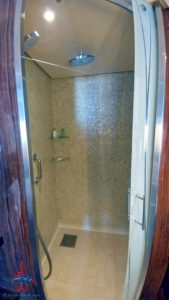 a shower with a glass door