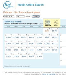 a screenshot of a flight schedule