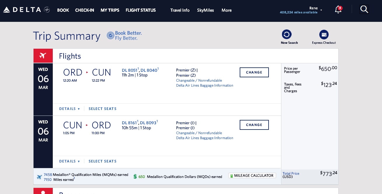 Chicago to Cancun RT $671 Skyteam First Class Elite Mileage Run 7455MQMs at 9CPM (huge MQD credit possible)!