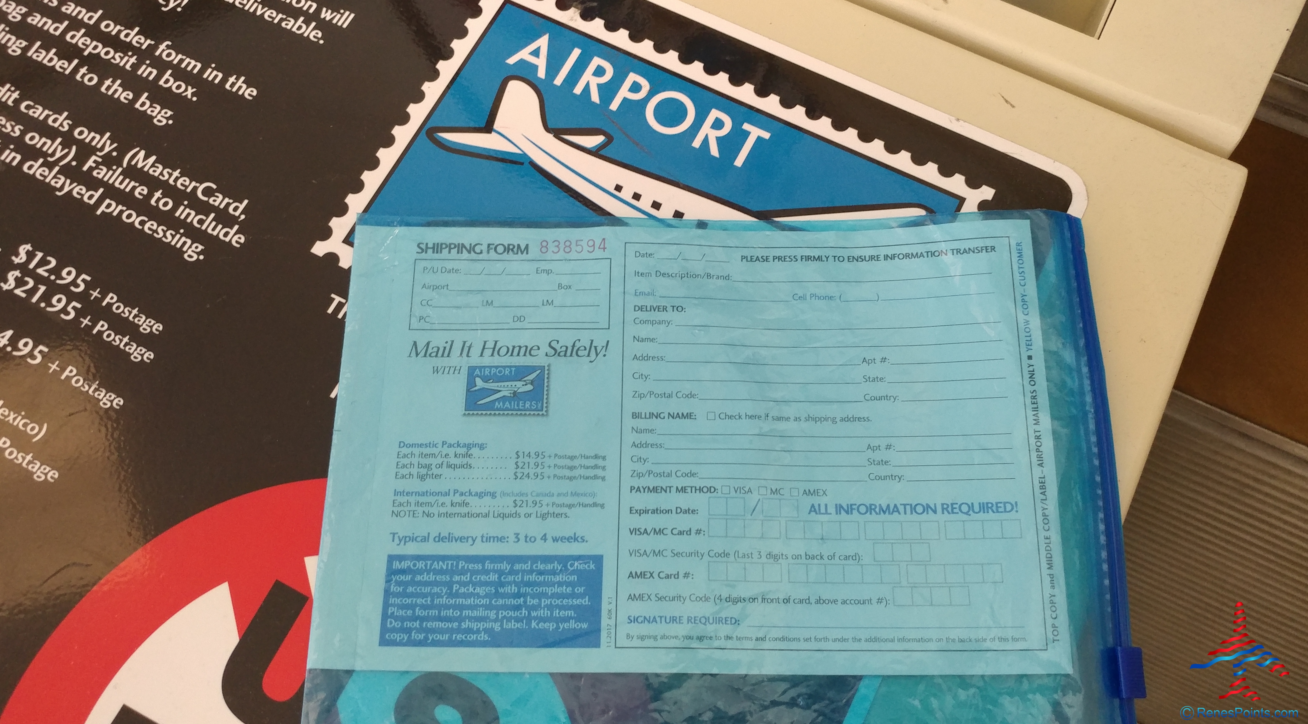 “Mail it home safely” Airport Mailers – This is a neat idea at TSA screening checkpoints!