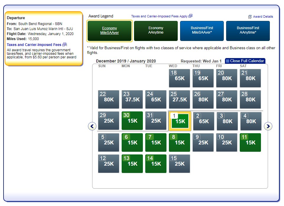 UPDATED: American Airlines (and connection) First Class South Bend – Dallas – San Juan