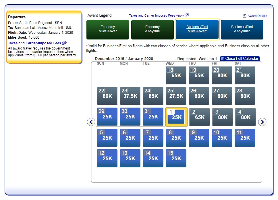 UPDATED: American Airlines (and connection) First Class South Bend – Dallas – San Juan