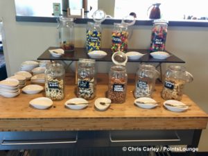 Candies and other treats are seen inside The CLUB at SJC airport lounge at Norman Y. Mineta San Jose International Airport in San Jose, California.