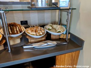 Sandwiches and wraps are displayed outside The CLUB at SJC airport lounge at Norman Y. Mineta San Jose International Airport in San Jose, California.