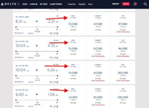 a screenshot of a flight schedule