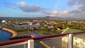 a rainbow over a city