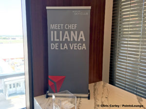 A banner invites guests to meet Chef Iliana de la Vega during the grand opening celebration of the Delta Sky Club Austin airport lounge in Austin, Texas. Photo © Chris Carley / PointsLounge