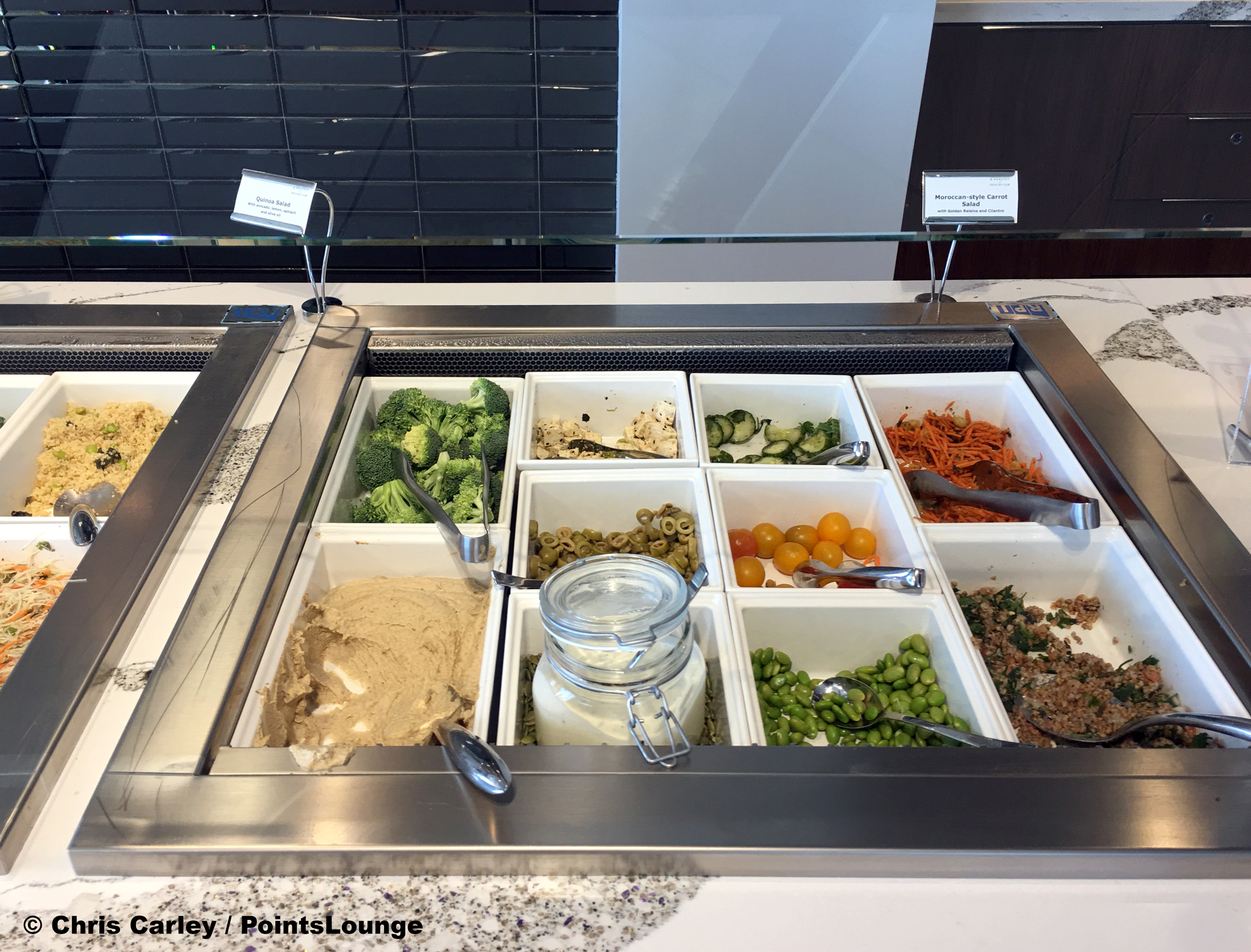 A salad bar is seen at the Delta Sky Club Austin airport lounge in Austin, Texas. Photo © Chris Carley / PointsLounge