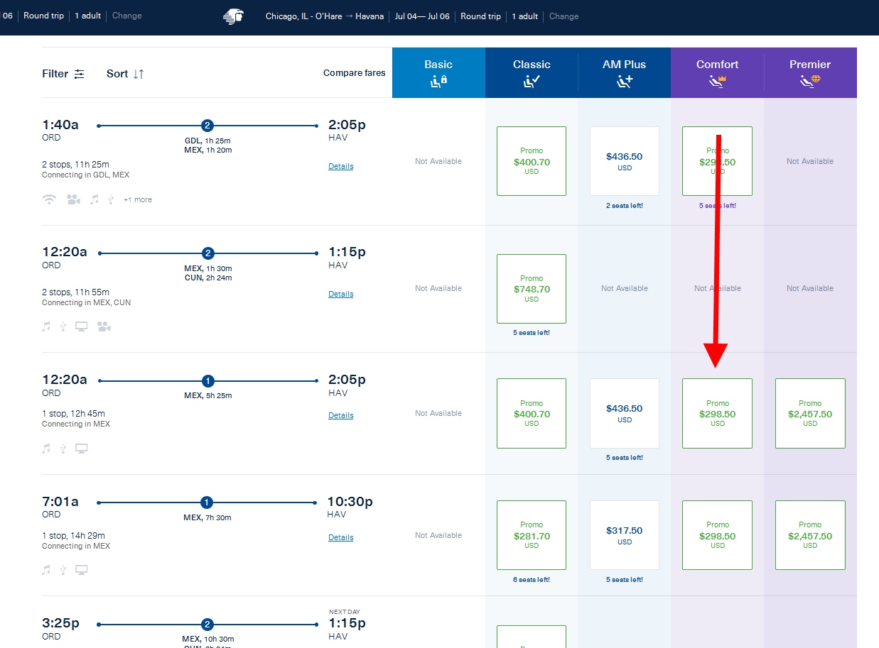 Chicago / New York to Havana Cuba AeroMexico Business Class Sale ~$500 Round Trip!