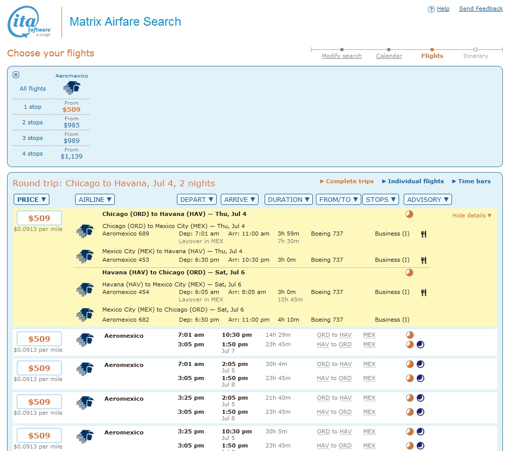 Chicago / New York to Havana Cuba AeroMexico Business Class Sale ~$500 Round Trip!