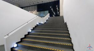 a staircase with yellow and black stripes