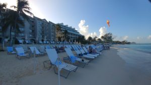 a group of chairs on a beach