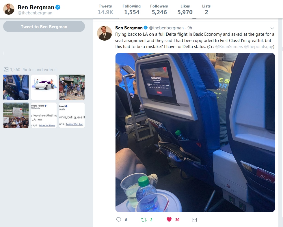 Delta Passenger with NO Medallion Status on Basic Economy Ticket Upgraded to 1st class!