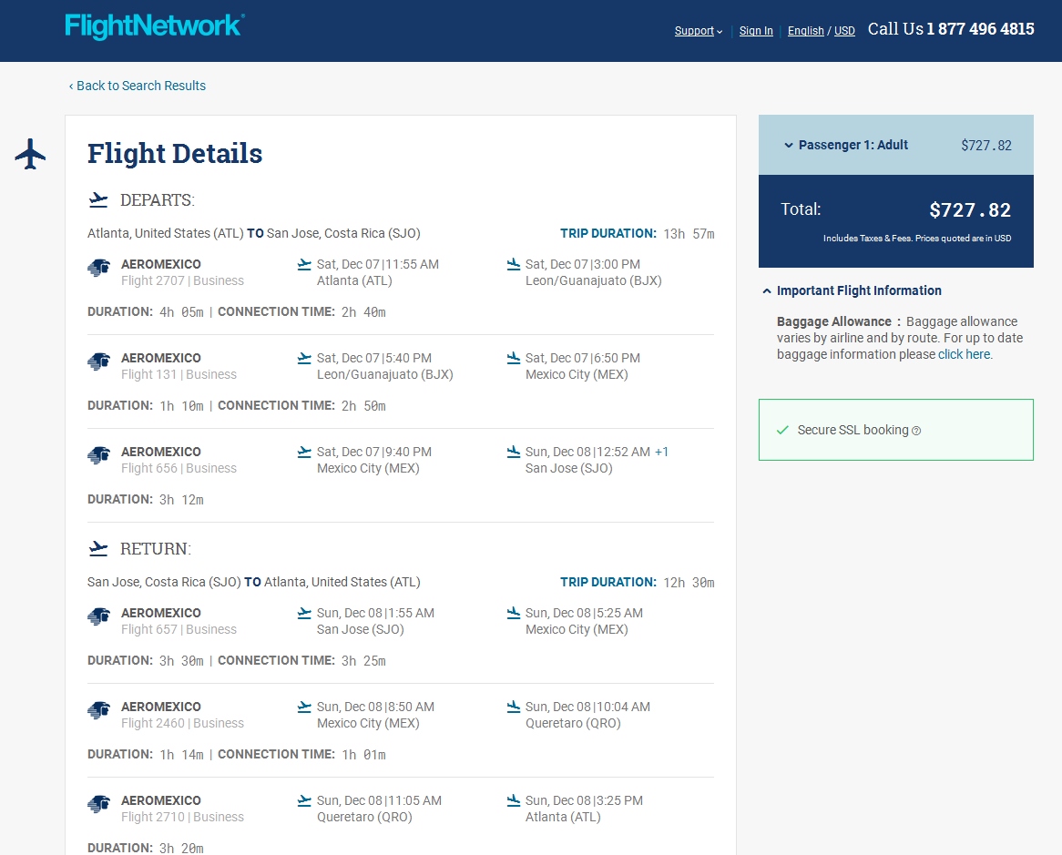 Atlanta to San Jose (Costa Rica) $728 Business Class Delta / AeroMexico Weekend HUB Elite Mileage Run  8094MQMs at 9CPM