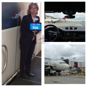 a woman standing in front of a plane