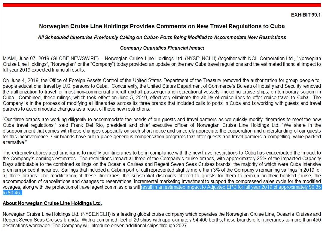 WoW! Norwegian NCL offers MEGA credits for change of Cuba cruise cancellations prior to 2SEPT19 sailings.