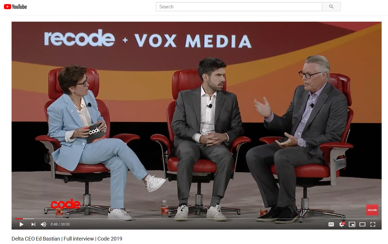 (Long) Youtube interview with Delta CEO Ed Bastian at CODE 2019 – Talks about 737MAX, Boarding Zones, Medallion Upgrades, SkyMiles and more!