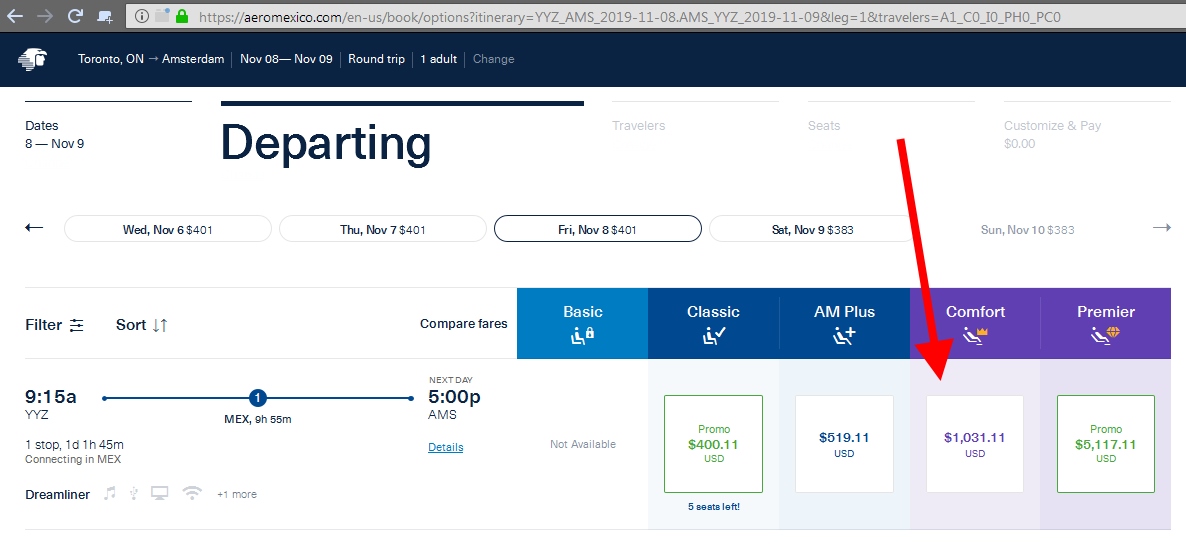 HURRY! Toronto to Amsterdam ~$2000 Business Class AeroMexico / Delta Elite Mileage run 23,436 MQMs, $6,250 MQD credit + 31,232-49,980 SkyMiles earned!