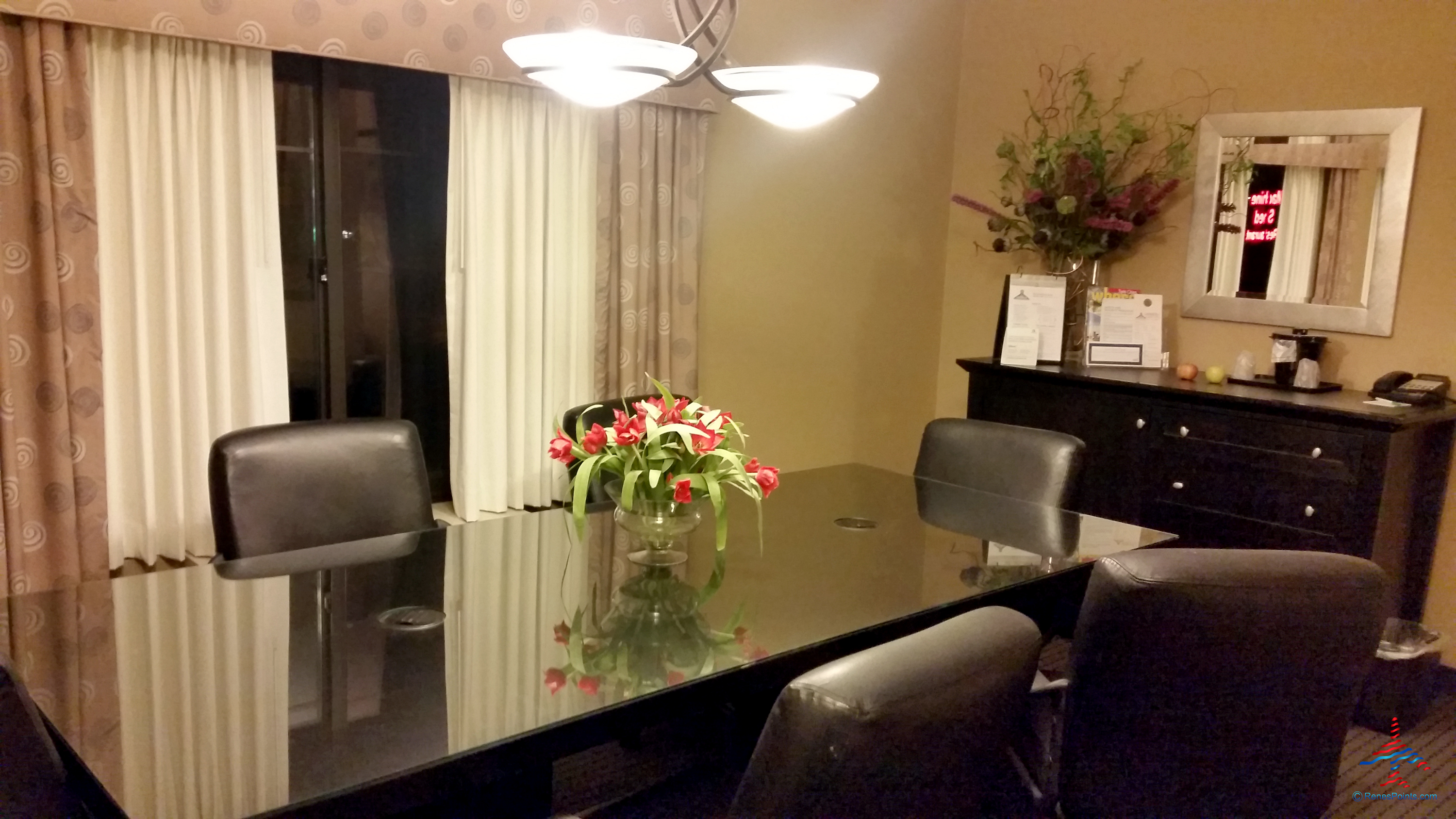 The dining room in a hospitality suite at the Holiday Inn Lake Elmo near St. Paul, Minnesota.