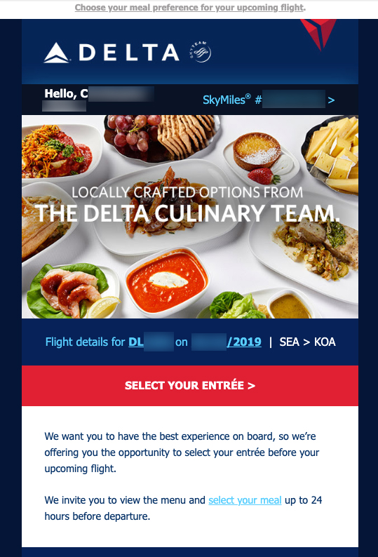 Delta Email Pre Order First Class Meal Eye Of The Flyer