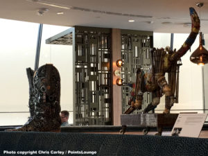 Sculptures are displayed at the Delta Sky Club Austin airport lounge at Austin-Bergstrom International Airport (AUS) in Austin, Texas. Photo © Chris Carley / PointsLounge