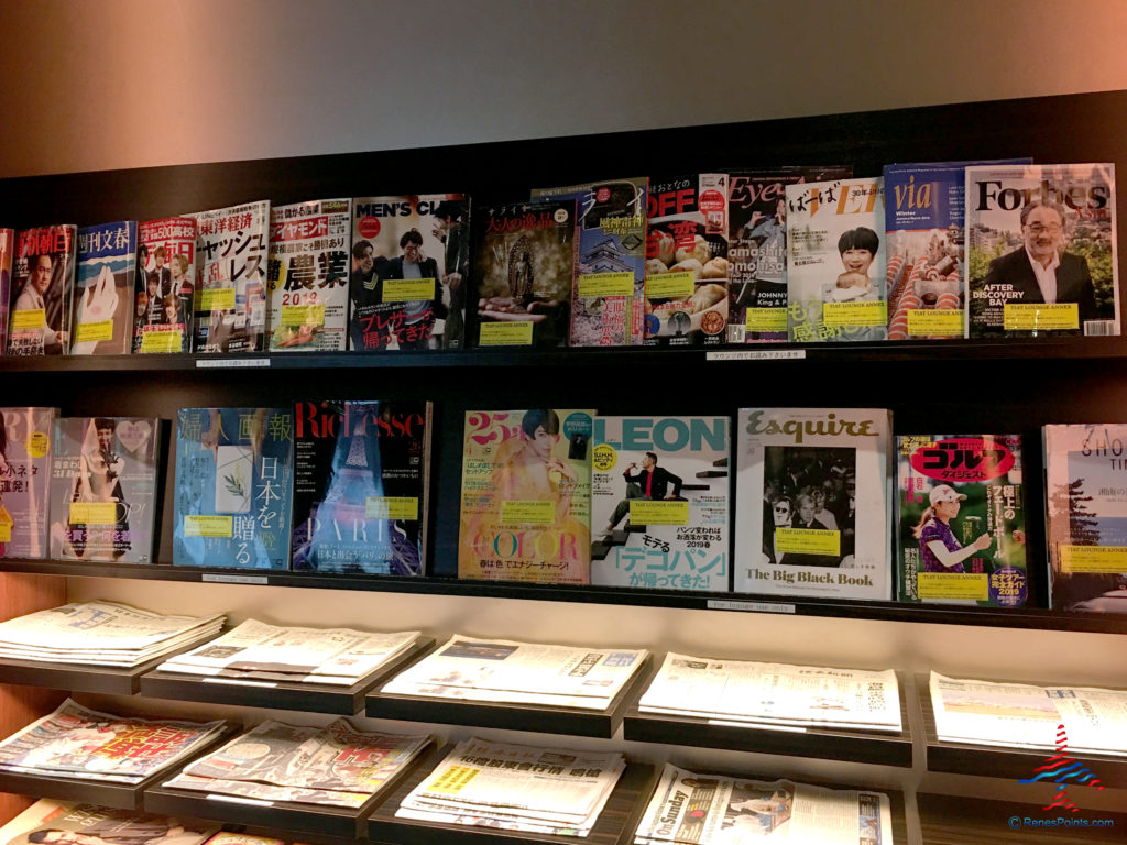 Newspapers are magazines are seen inside the TIAT Lounge Annex location for Delta One passengers at Tokyo Haneda International Airport in Tokyo, Japan.