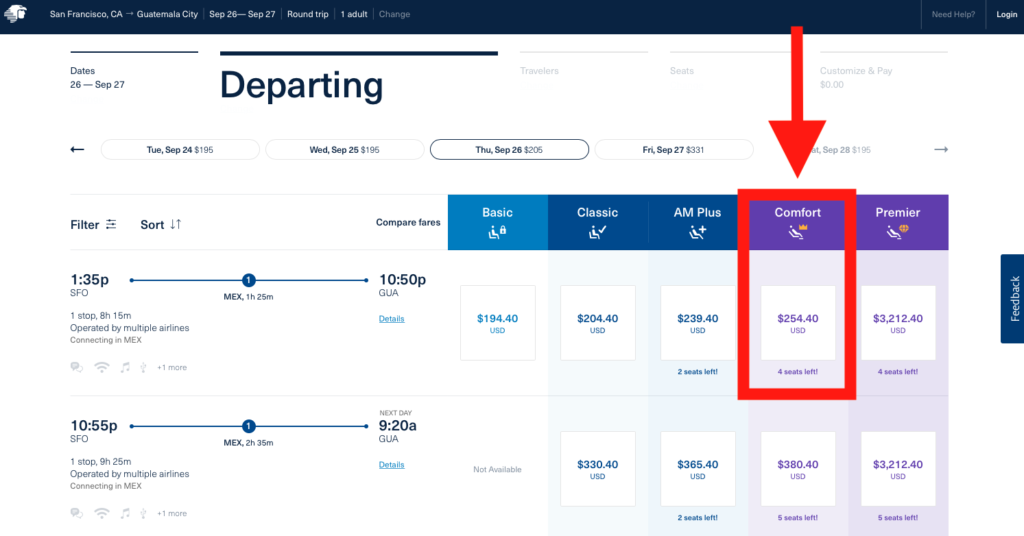 a screenshot of a flight schedule