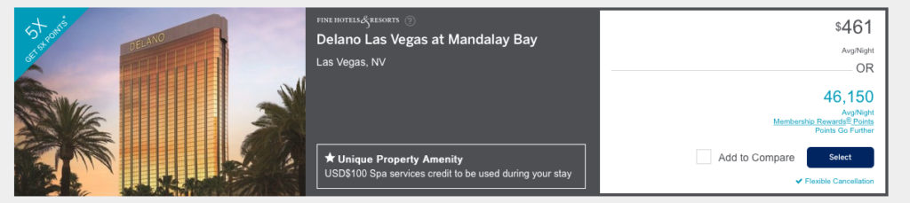 Amex Fine Hotels & Resorts rates for Delano Las Vegas.