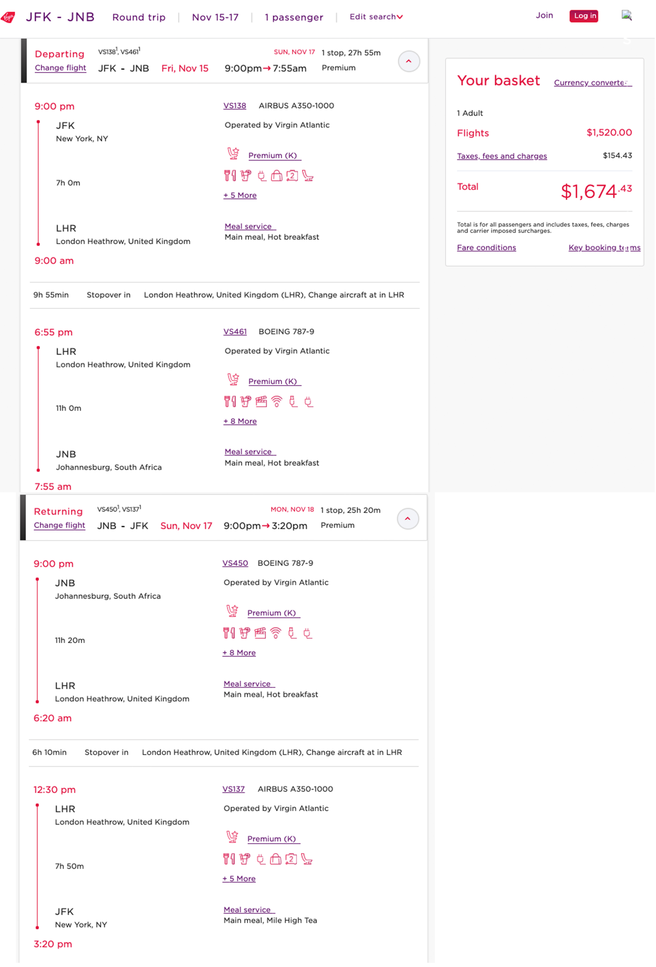 Delta MQD mileage run on Virgin Atlantic -- JFK to LHR to JNB in November 2019.