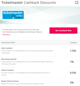 Ticketmaster offers on TopCashBack