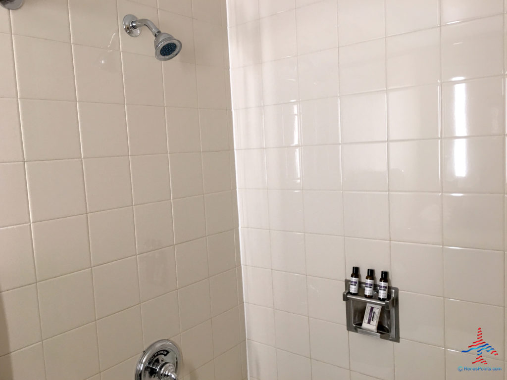 The bathroom shower in an executive king bedroom is seen at the Hyatt Regency O'Hare Chicago airport hotel in Rosemont, Illinois.