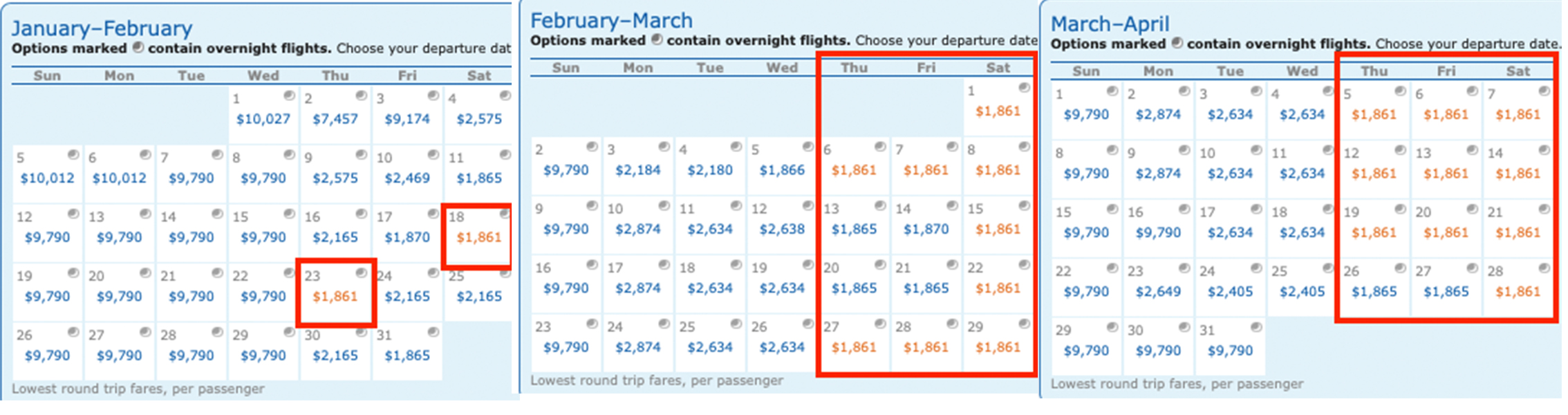 Calendar of dates available for Virgin Atlantic LAX to JNB mileage runs to earn Delta MQDs.