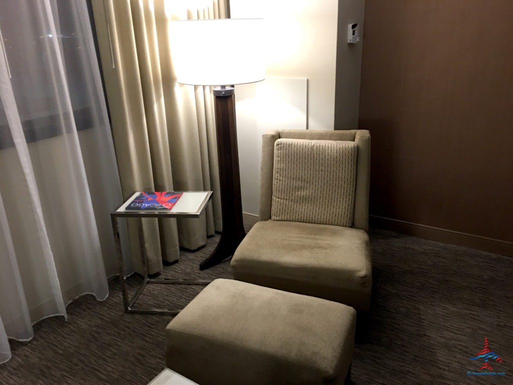 A lounge chair is seen inside an executive king bedroom at the Hyatt Regency O'Hare Chicago airport hotel in Rosemont, Illinois.