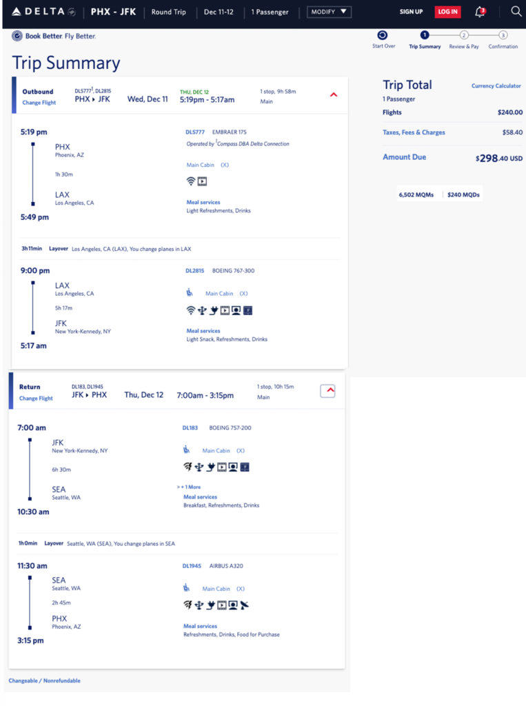 Delta mileage run from PHX to JFK