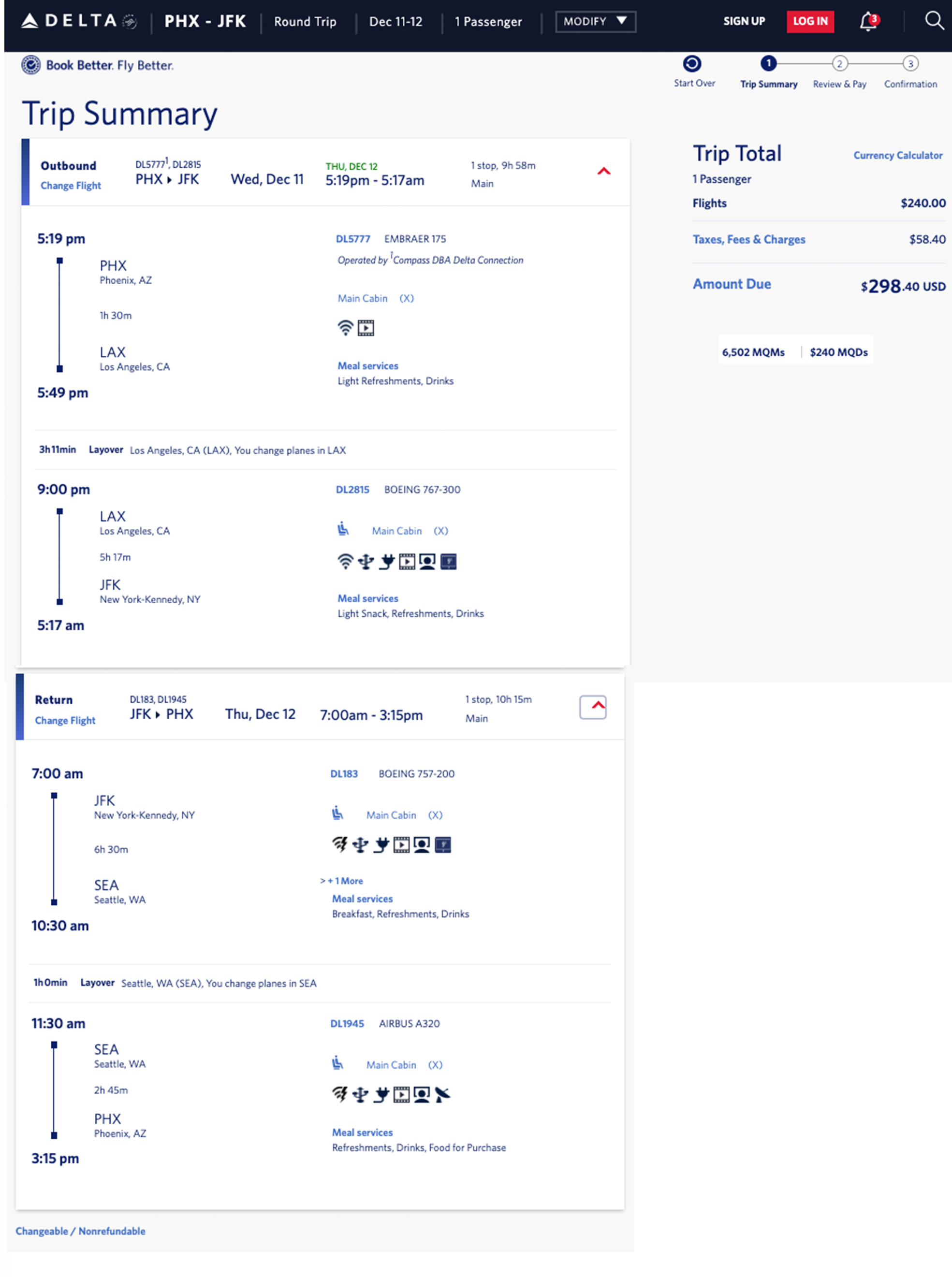 Delta mileage run from PHX to JFK