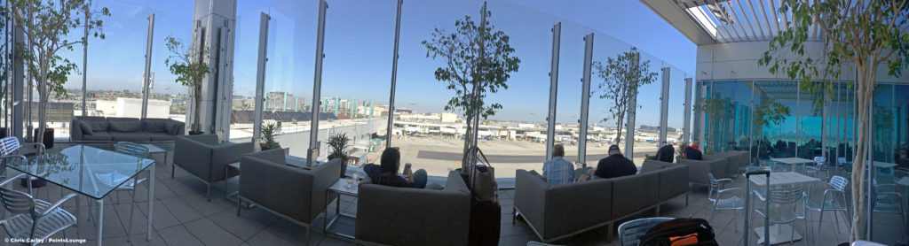 Panoramic view from the deck at the United Club LAX Airport Lounge.