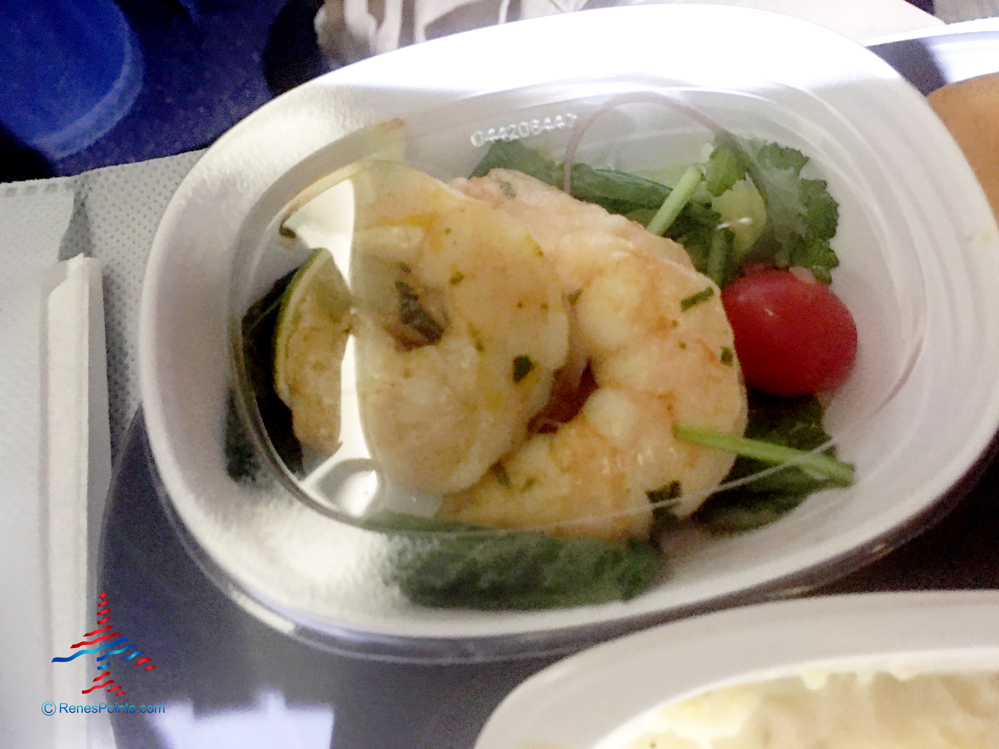 The Harissa shrimp appetizer -- part of Delta's Main Cabin international experience -- is seen on a Boeing 767-300ER from Salt Lake City to Paris Charles de Gaulle.
