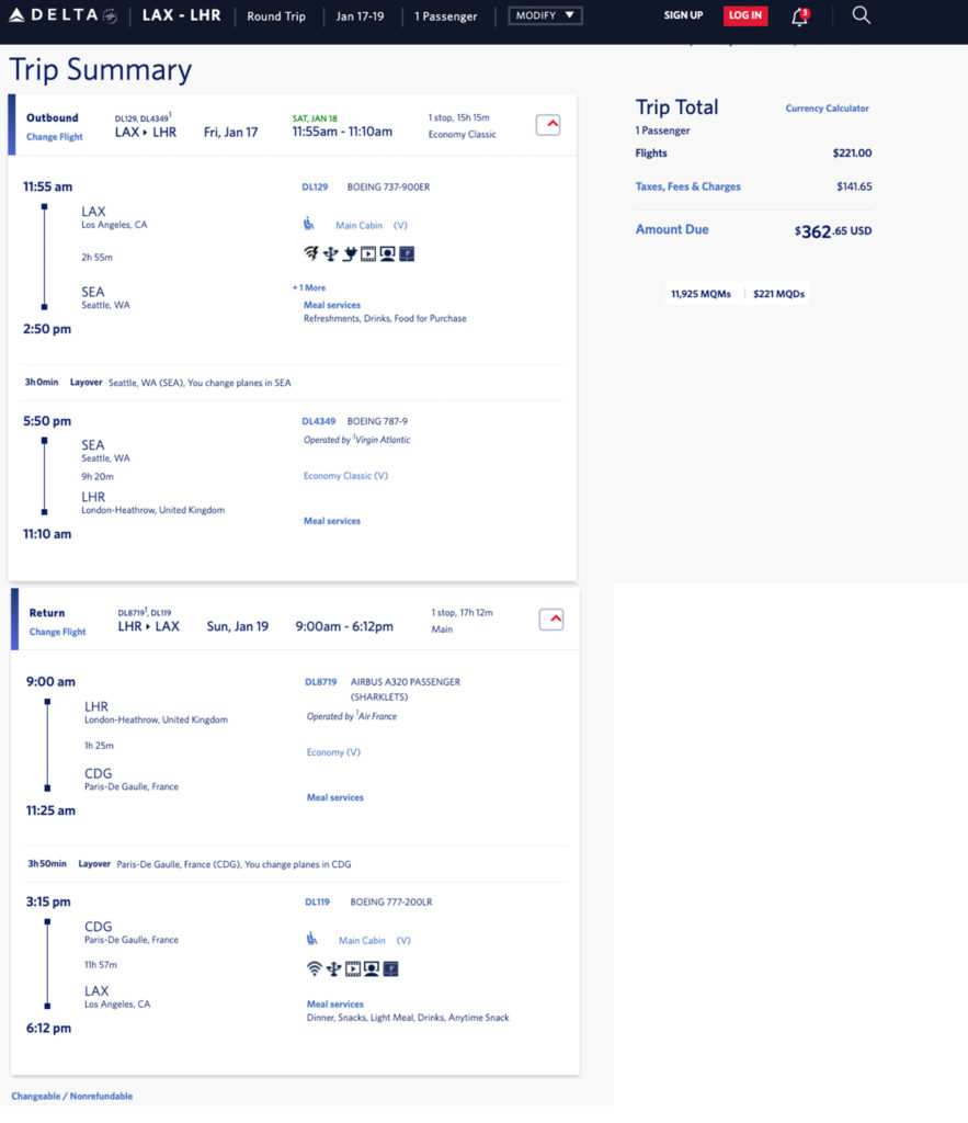 LAX to London Heathrow mileage run on Delta Air Lines in January 2020.