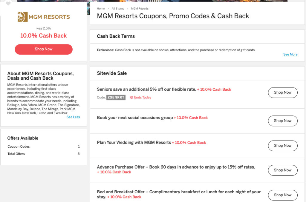 Save on MGM Resorts packages through Rakuten!