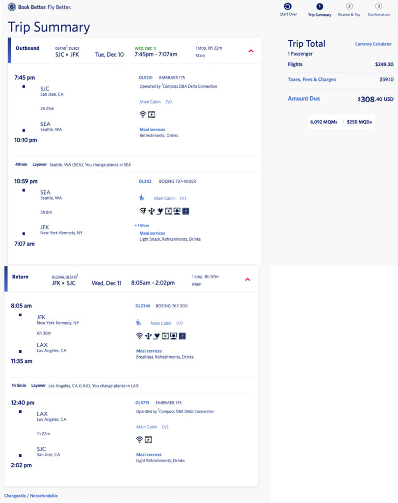 Delta mileage run: San Jose (SJC) to New York JFK on December 10