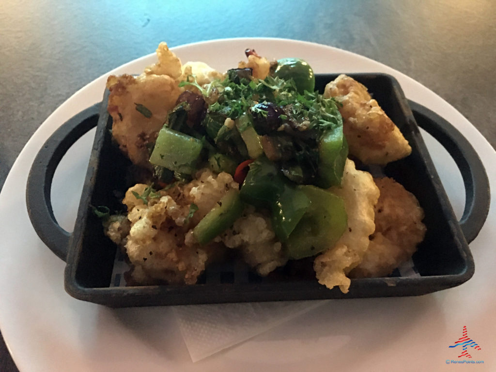 Salt and pepper shrimp is seen inside the bar at the Holiday Inn Express London Heathrow T4 and Crowne Plaza (LHR airport hotels) in Hounslow, United Kingdom.