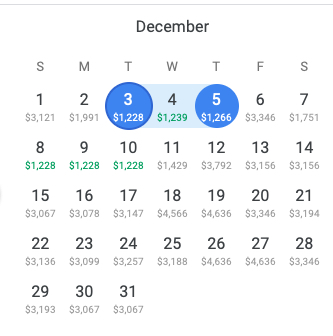 Calendar of dates for Orlando (MCO) to Tokyo Haneda (HND) Delta Air Lines mileage runs in their premium economy cabin, Premium Select.