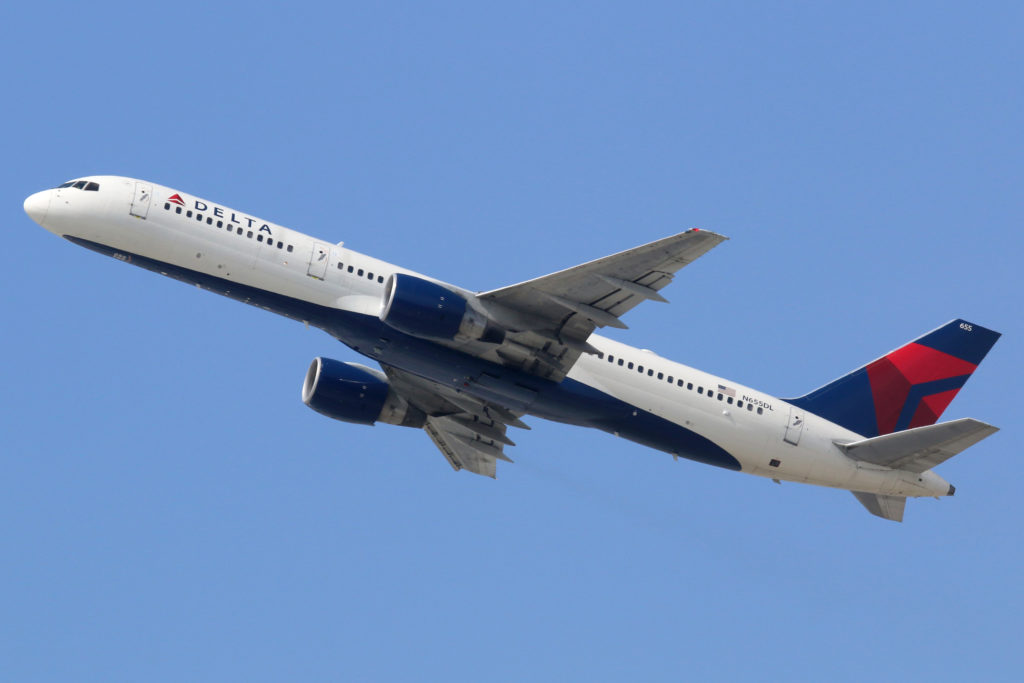 Los Angeles, California - April 18, 2014: A Delta Air Lines Boeing 757-200 with the registration N655DL takes off from Los Angeles International Airport (LAX) in California. Delta Air Lines is the world's largest airline with 733 planes and some 160 million passengers in 2012. It is headquartered in Atlanta, Georgia.