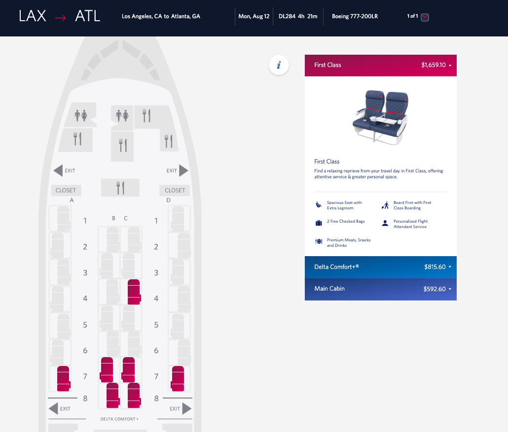 delta seat map what does x mean