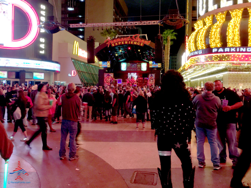 Not Paul Stanley watches a KISS tribute band on a Fremont Street stage in downtown Las Vegas.