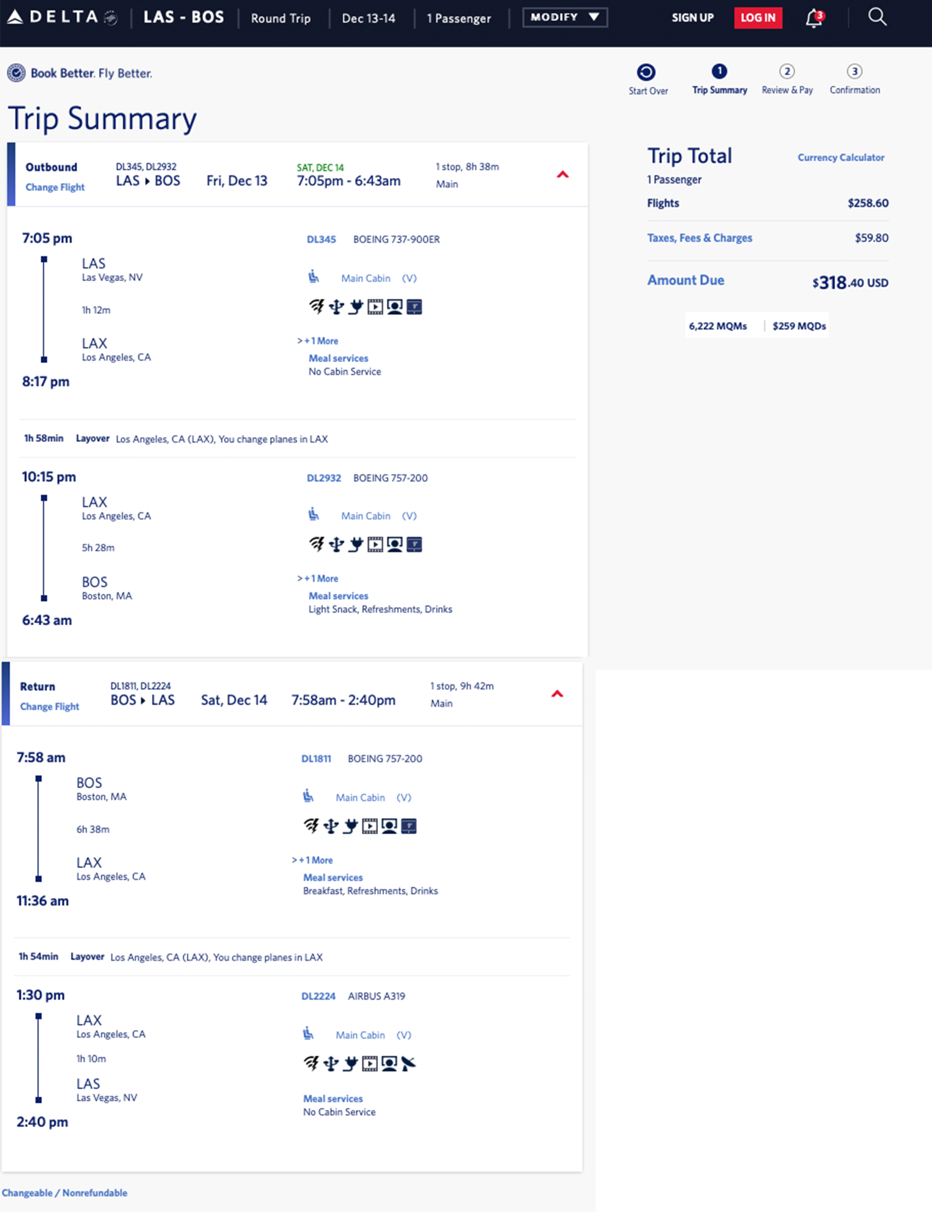 Las Vegas to Boston Delta Mileage Run -- December 13