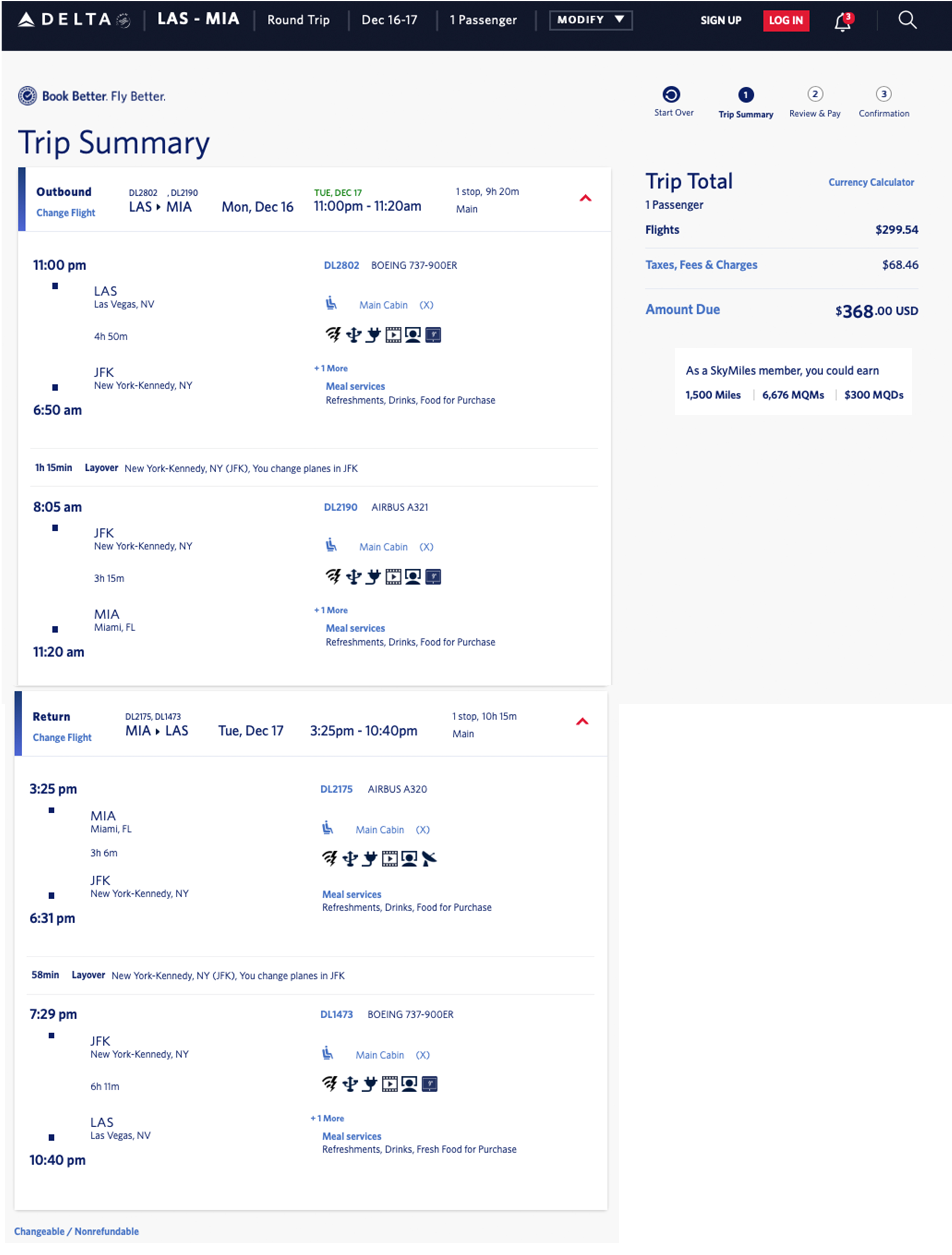 Delta Air Lines mileage run: Las Vegas to Miami via New York JFK -- December 2019.