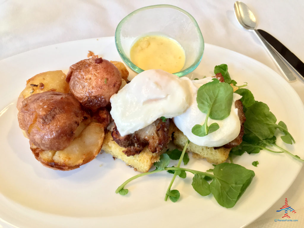 Pork Benedict breakfast at the US Grant hotel restaurant in downtown San Diego, California.