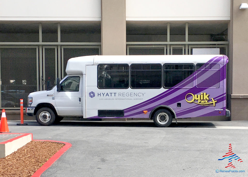 The QuikPark LAX and Hyatt Regency airport hotel shuttle is seen in Los Angeles, California.