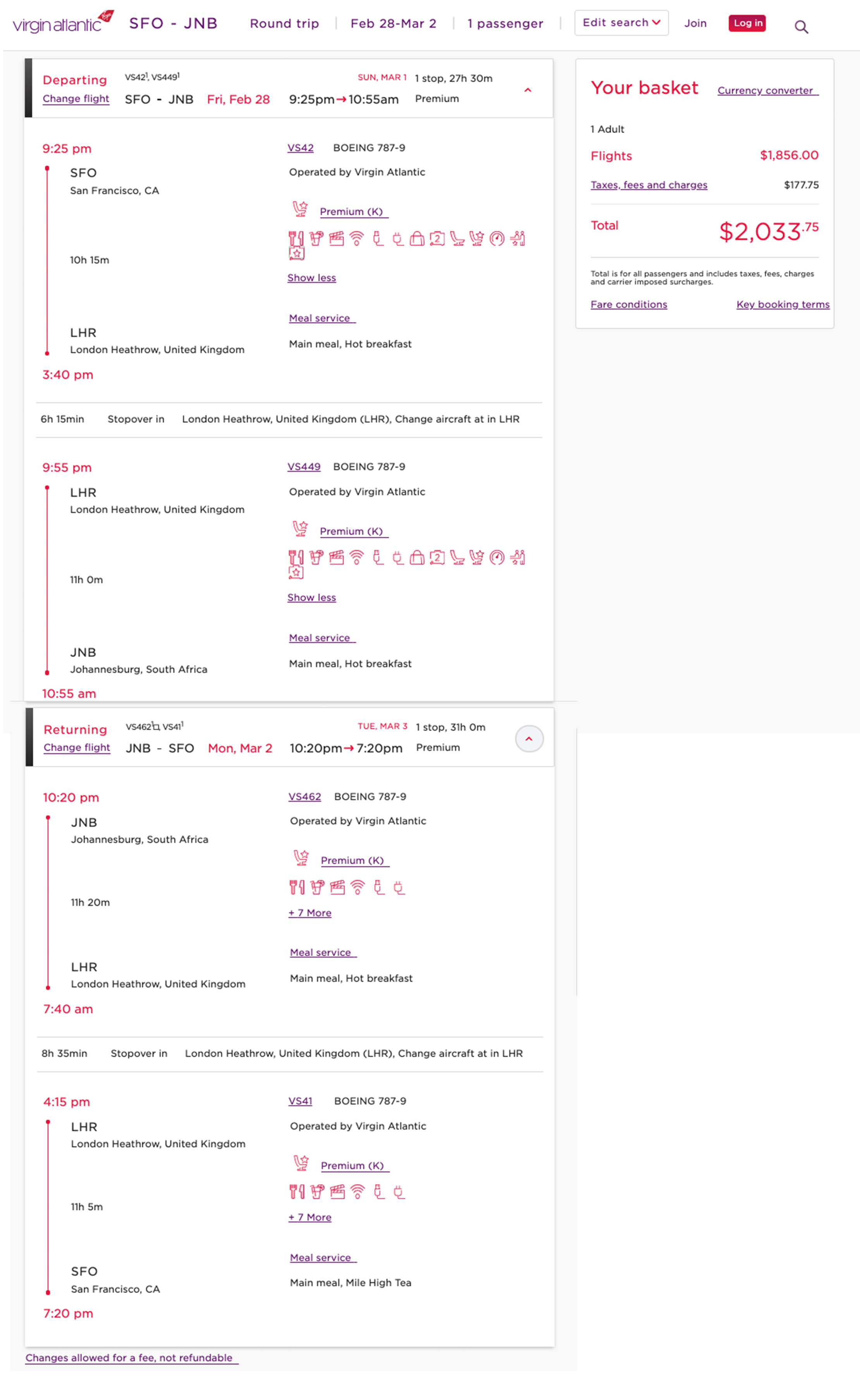 Virgin Atlantic mileage run in Premium Economy: SFO to JNB via LHR.